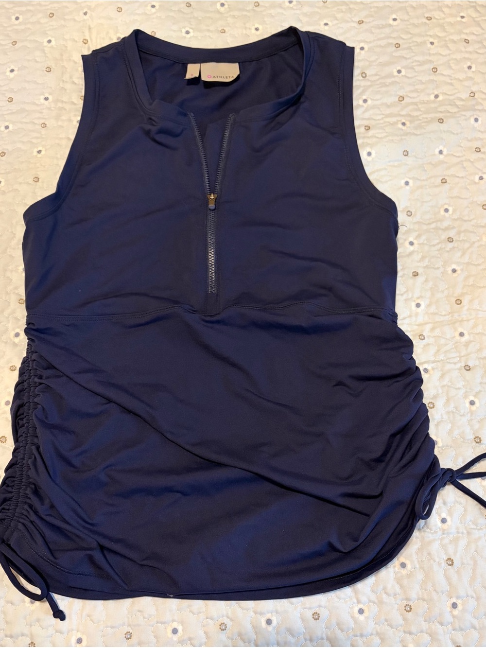 Athleta Side Scrunch Sleeveless Rachguard Half Zip Navy Blue Tank Top - Picture 2 of 5